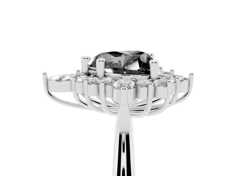 Fancy Black Heart Cut Diamond Cluster Halo Ring Set in Platinum with Marquise and Round Accents