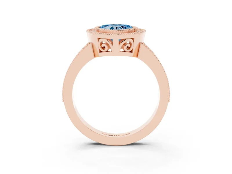 Heart-Shaped Double Milgrain Halo Engagement Ring Setting for a Fancy Blue Lab-Grown Diamond | Pave Band | Rose Gold