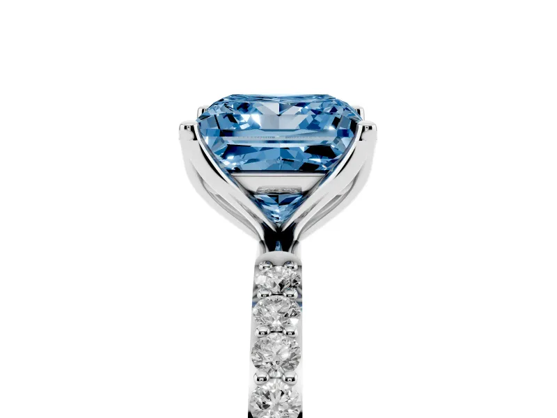 Princess Cut Pave Solitaire Engagement Ring Setting for a Fancy Blue Lab-Grown Diamond | Slim Band | Sterling Silver
