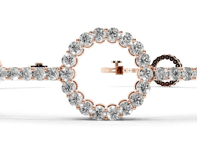 Round Lab-Grown Diamond Pavé Circle Link Tennis Bracelet | Stone Bar Links | Rose Gold