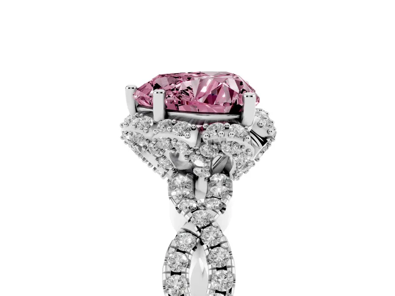 Heart-Shaped Milgrain Halo Engagement Ring Setting for a Fancy Pink Lab-Grown Diamond | Graduated Shoulders | Platinum