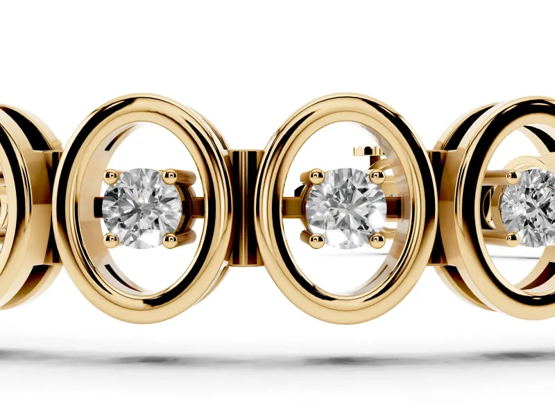 Round Lab-Grown Diamond Oval Frame Tennis Bracelet | Open Links | Yellow Gold
