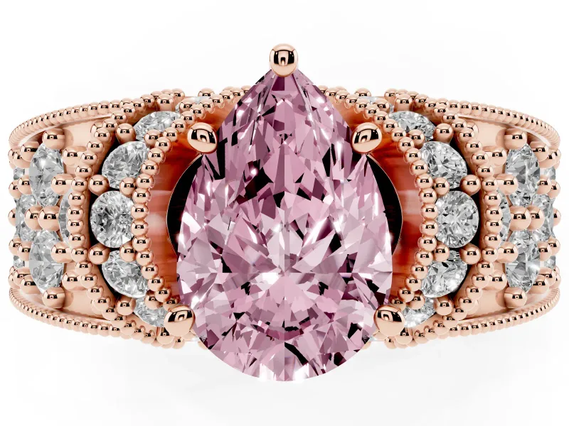 Pear-Shaped Vintage Pave Engagement Ring Setting for a Fancy Pink Lab-Grown Diamond | Milgrain Edges | Rose Gold