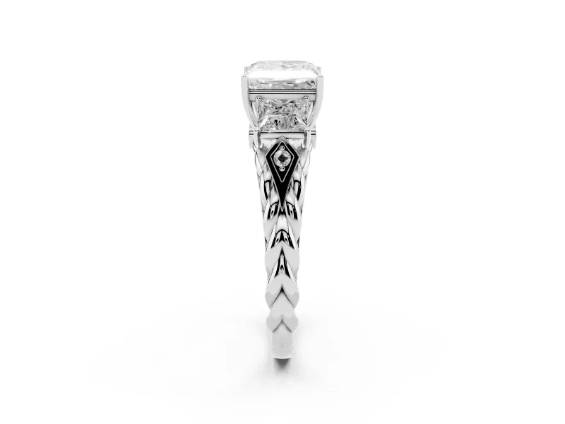 Princess Cut Diamond Three-Stone Ring Set in Silver with Braided Band
