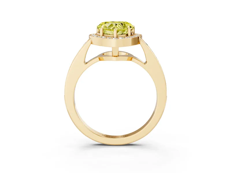 Heart-Shaped Framed Halo Engagement Ring Setting for a Fancy Yellow Lab-Grown Diamond | Yellow Gold