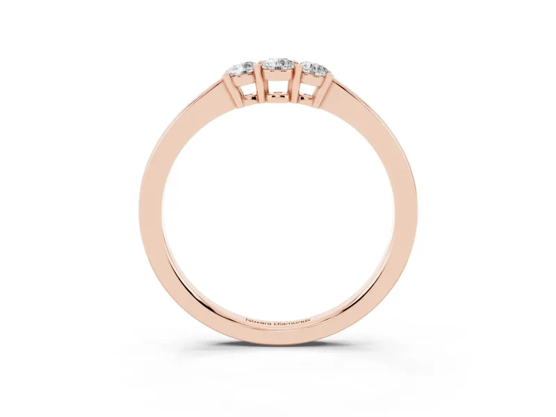 Round Lab-Grown Diamond Three Stone Curved Wedding Band | Prong Set | Rose Gold