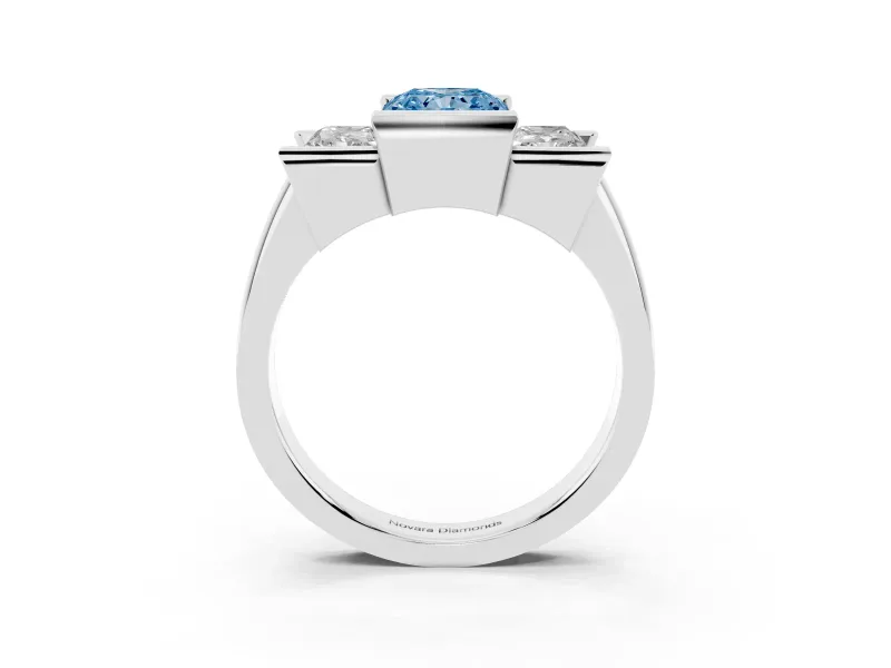 Radiant Cut Channel-Set Three Stone Engagement Ring Setting for a Fancy Blue Lab-Grown Diamond | Platinum