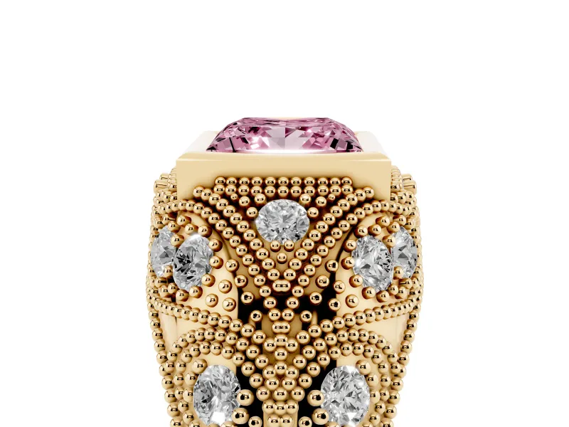 Princess Cut Vintage Bezel Engagement Ring Setting for a Fancy Pink Lab-Grown Diamond | Yellow Gold