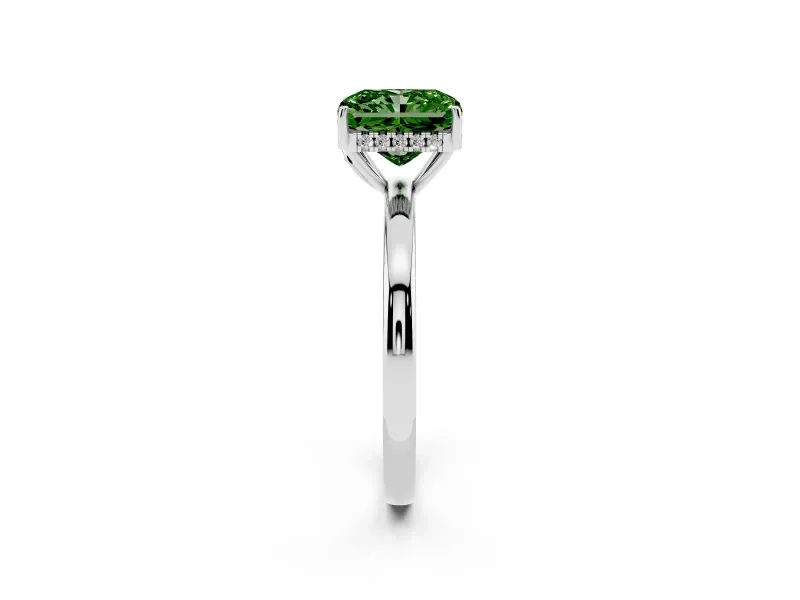 Radiant Cut Hidden Halo Engagement Ring Setting for a Fancy Green Lab-Grown Diamond | Thin Band | Sterling Silver