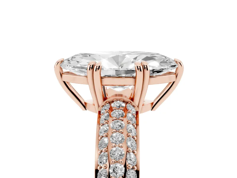 Marquise Three Row Pave Solitaire Engagement Ring Setting | Double Claw Prongs | Rose Gold