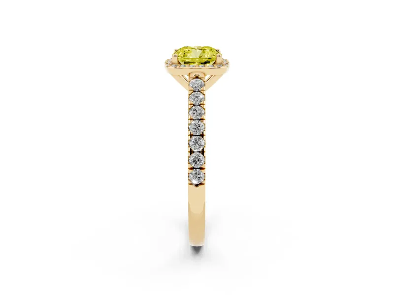 Cushion Cut Halo Pavé Engagement Ring Setting for a Fancy Yellow Lab-Grown Diamond | Yellow Gold