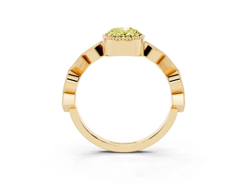 Fancy Yellow Oval Cut Diamond Milgrain Marquise Twist Band Ring Set in Yellow gold with Prong Setting