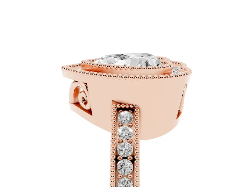 Heart Cut Diamond Halo Ring Set in Rose gold with Pavé Band and Milgrain-Edged Prongs