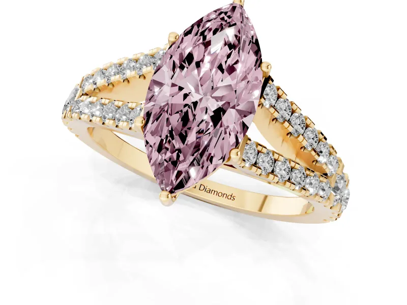 Marquise Graduated Split Shank Engagement Ring Setting for a Fancy Pink Lab-Grown Diamond | Yellow Gold
