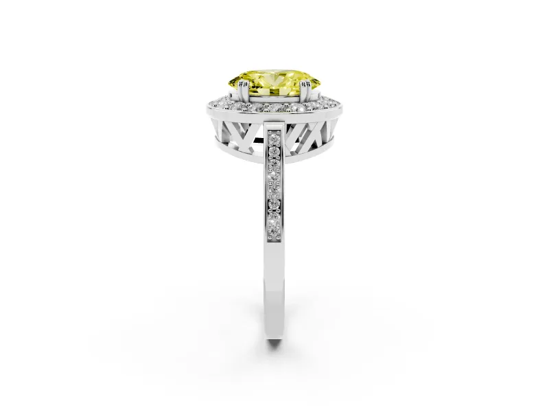 Oval Halo Engagement Ring Setting for a Fancy Yellow Lab-Grown Diamond | Polished Halo Rim | White Gold