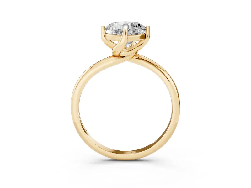 Cushion Cut Bypass Solitaire Engagement Ring Setting | Plain Band | Yellow Gold