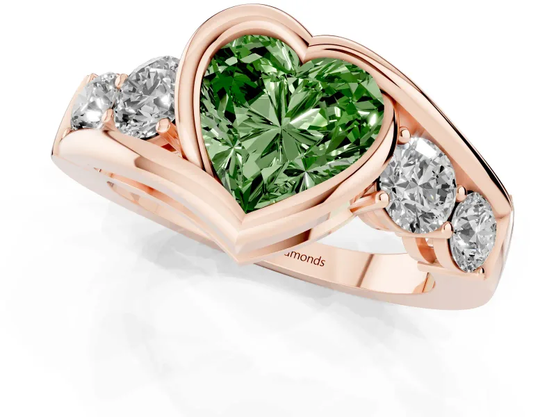 Heart-Shaped Bezel Bypass Engagement Ring Setting for a Fancy Green Lab-Grown Diamond | Rose Gold