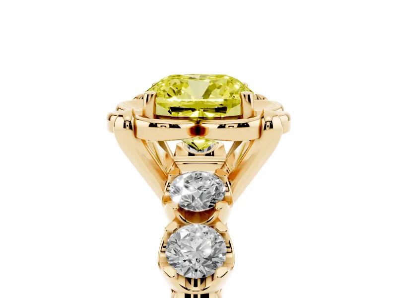 Cushion Cut Floral Engagement Ring Setting for a Fancy Yellow Lab-Grown Diamond | Petal Frame | Yellow Gold