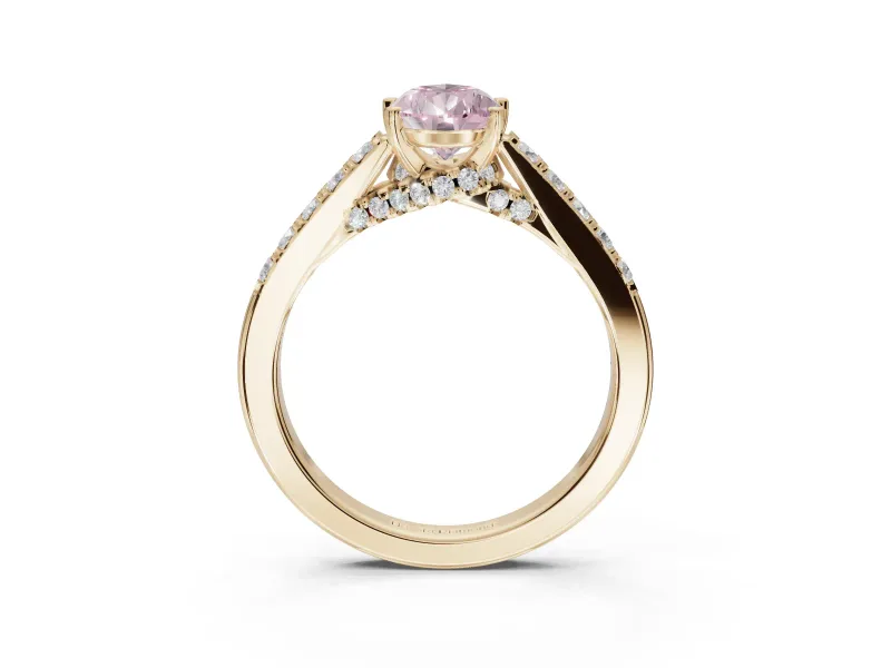 Pear-Shaped Pavé Solitaire Engagement Ring Setting for a Fancy Pink Lab-Grown Diamond | Crossover Gallery | Yellow Gold