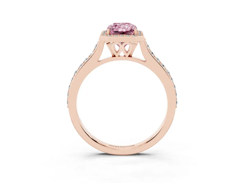 Radiant Cut Halo Engagement Ring Setting for a Fancy Pink Lab-Grown Diamond | Rose Gold - Design NV-24729