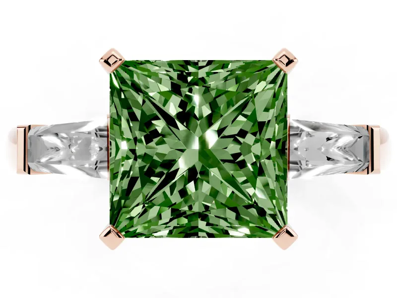 Princess Cut Baguette Engagement Ring Setting for a Fancy Green Lab-Grown Diamond | Rose Gold