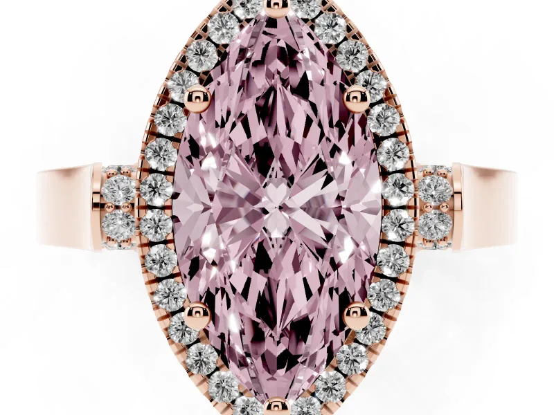 Marquise Halo Engagement Ring Setting for a Fancy Pink Lab-Grown Diamond | Pavé Panel Shoulders | Rose Gold