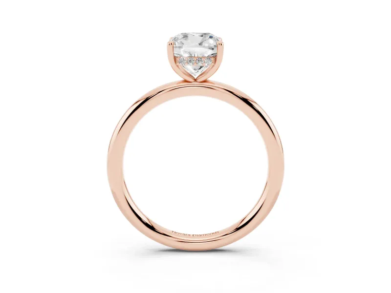 Cushion Cut Diamond Solitaire Ring Set in Rose gold with Thin Band and Prong Setting
