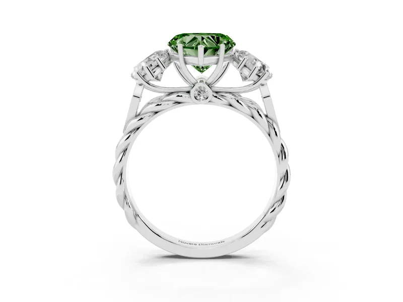 Heart-Shaped Three Stone Engagement Ring Setting for a Fancy Green Lab-Grown Diamond | Braided Band | Platinum