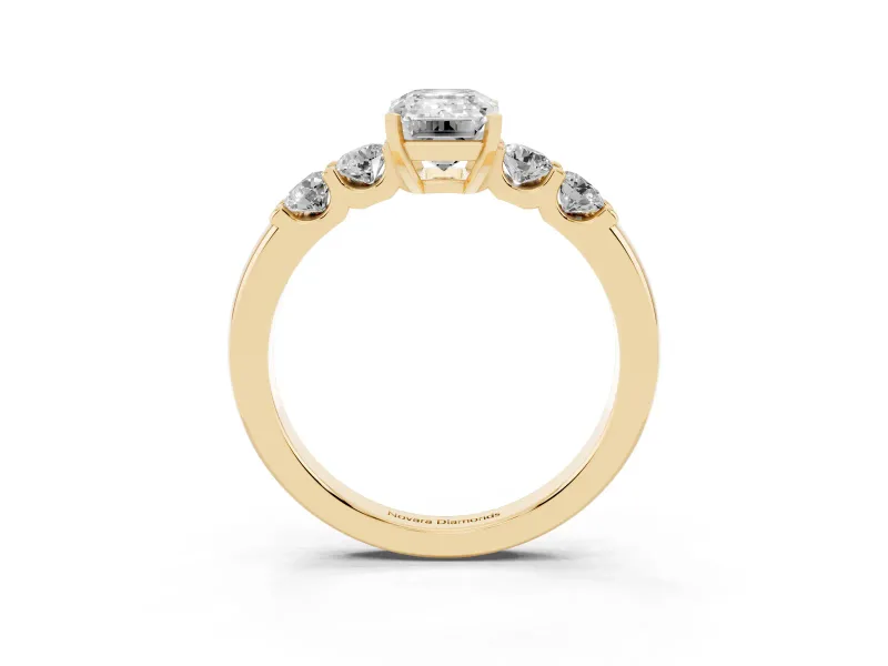 Emerald Cut Five Stone Engagement Ring Setting | Prong-Set Side Stones | Yellow Gold