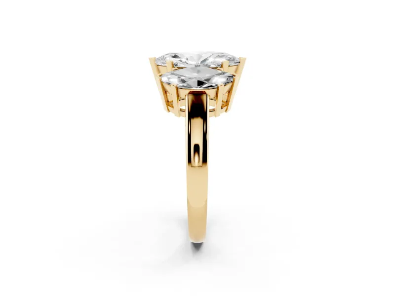 Marquise Three Stone Engagement Ring Setting | Large Side Stones | Yellow Gold