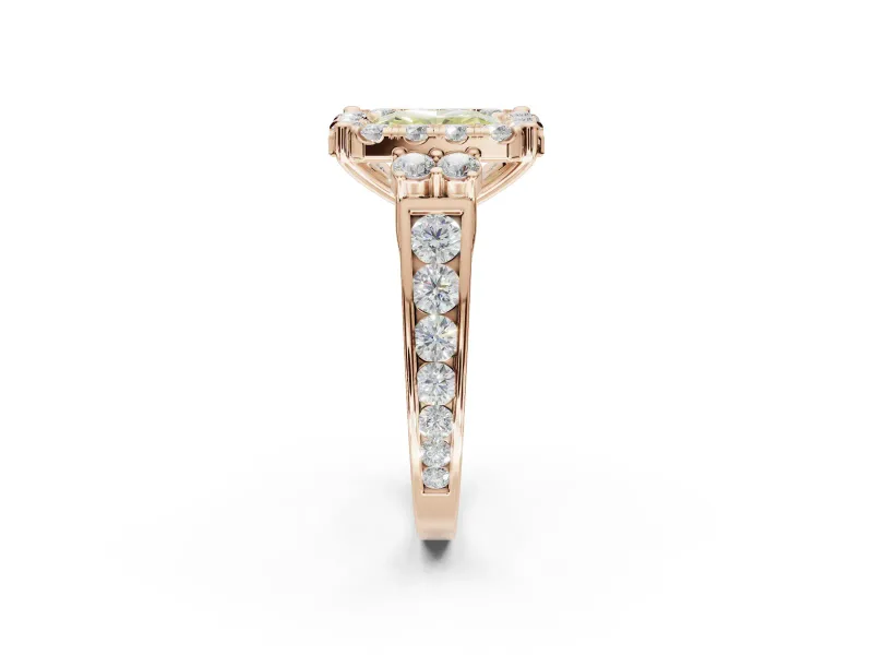 Radiant Cut Halo Engagement Ring Setting for a Fancy Yellow Lab-Grown Diamond | Graduated Channel Band | Rose Gold