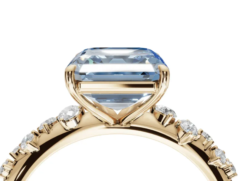 Asscher Cut Graduated Solitaire Engagement Ring Setting for a Fancy Blue Lab-Grown Diamond | Yellow Gold