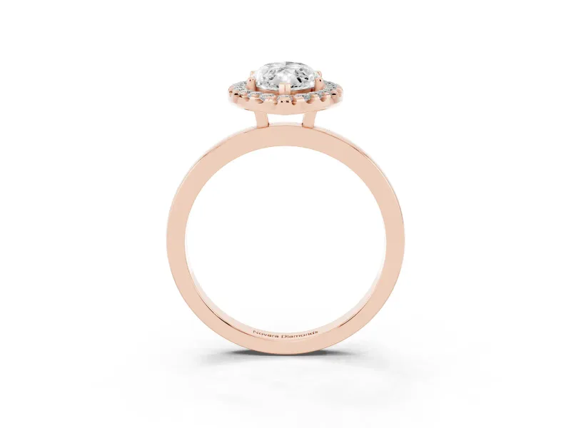 Marquise Cut Diamond Halo Solitaire Ring Set in Rose gold with Pavé Band and Prong Setting