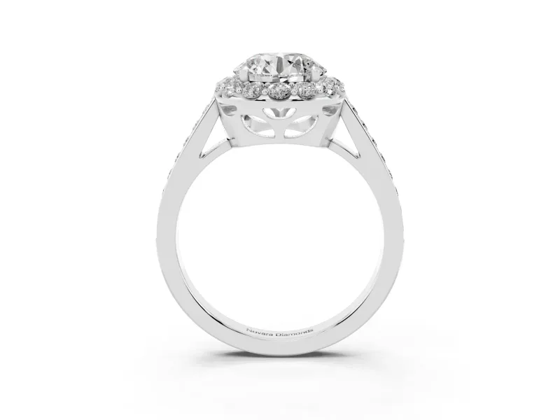 Round Floral Halo Engagement Ring Setting | Large Round Accents | White Gold