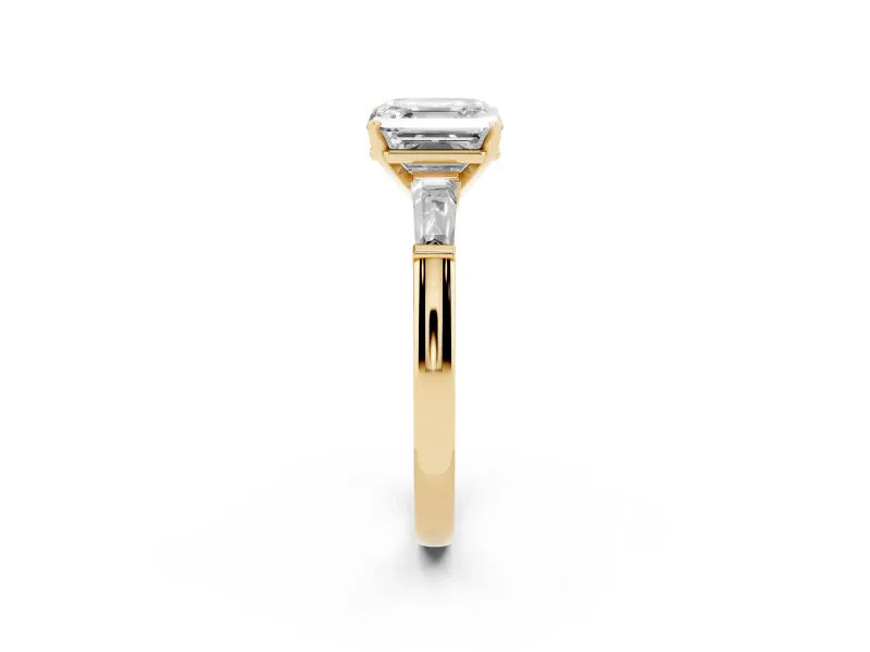 Asscher Cut Three Stone Engagement Ring Setting | Tapered Baguettes | Yellow Gold