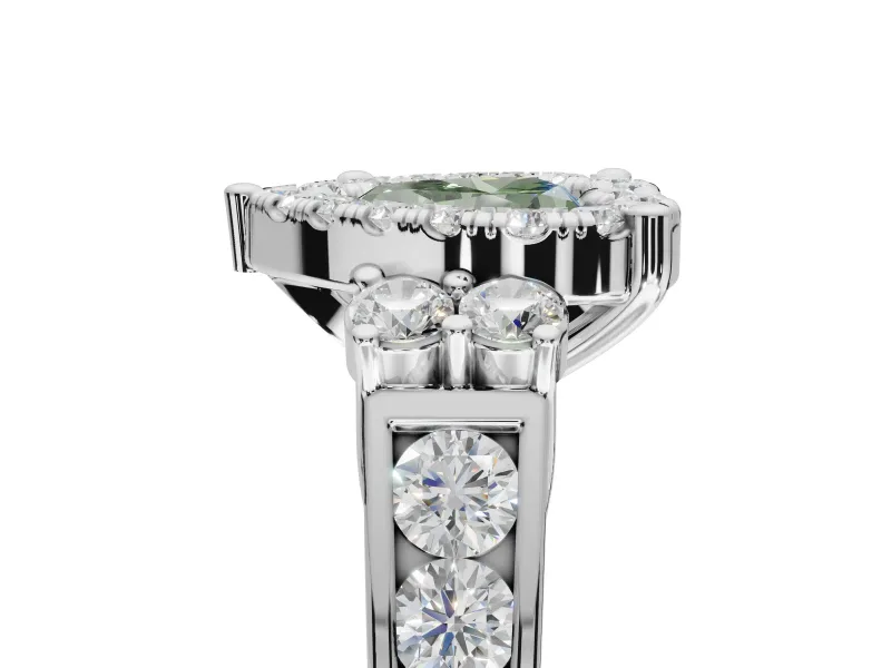 Heart-Shaped Halo Engagement Ring Setting for a Fancy Green Lab-Grown Diamond | Graduated Channel Band | White Gold