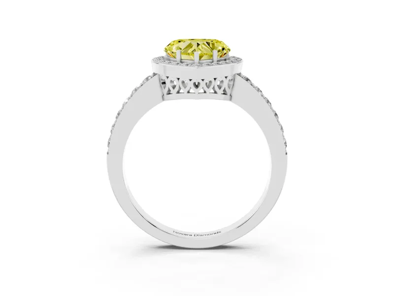 Fancy Yellow Heart Cut Diamond Halo Ring Set in Platinum with Pavé-Setting Band and Open Prong Center