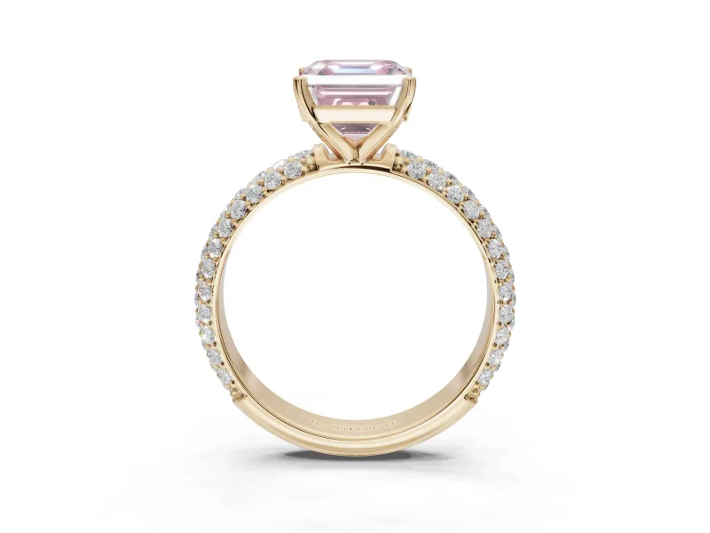Asscher Cut Domed Pavé Engagement Ring Setting for a Fancy Pink Lab-Grown Diamond | Yellow Gold
