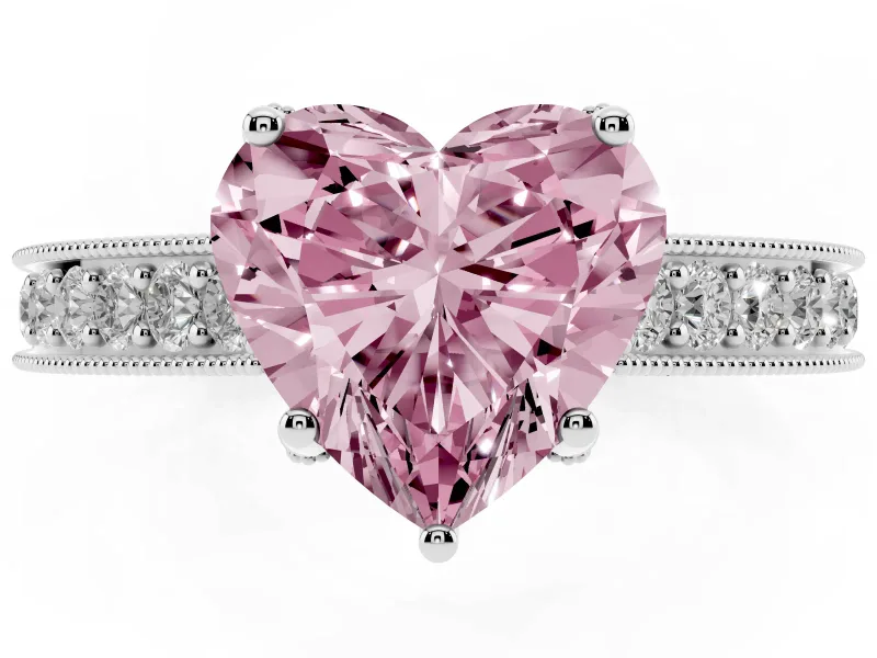 Heart-Shaped Hidden Halo Engagement Ring Setting for a Fancy Pink Lab-Grown Diamond | Milgrain Pave | Sterling Silver