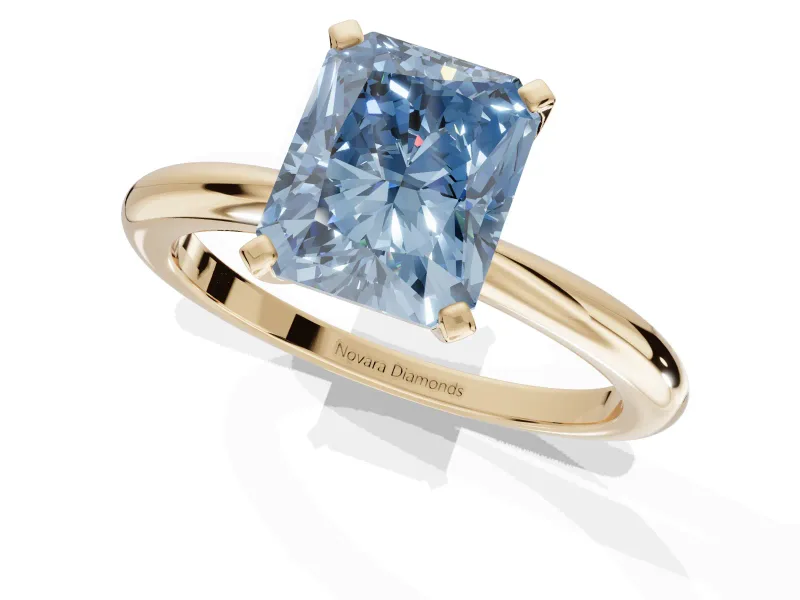 Radiant Cut Solitaire Engagement Ring Setting for a Fancy Blue Lab-Grown Diamond | Tapered Plain Band | Yellow Gold