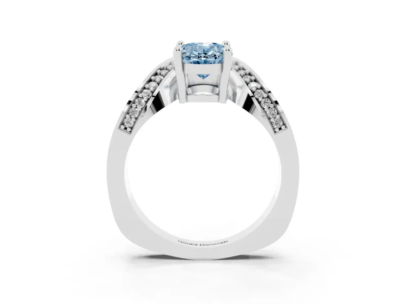 Oval Bypass Engagement Ring Setting for a Fancy Blue Lab-Grown Diamond | Pavé Ribbon | Platinum