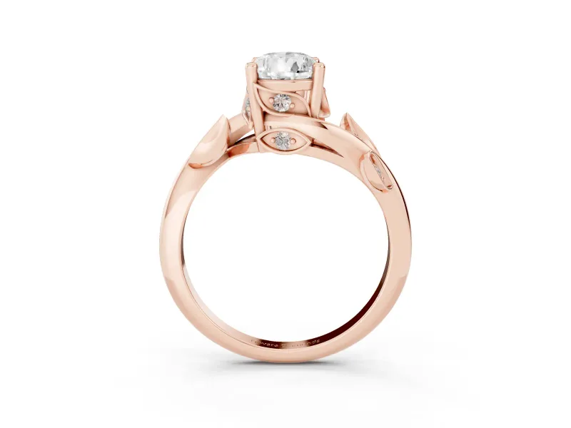 Pear-Shaped Twisted Bypass Engagement Ring Setting | Accented Leaves | Rose Gold