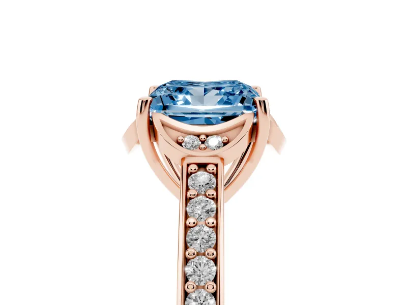 Princess Cut Floral Pavé Engagement Ring Setting for a Fancy Blue Lab-Grown Diamond | Rose Gold