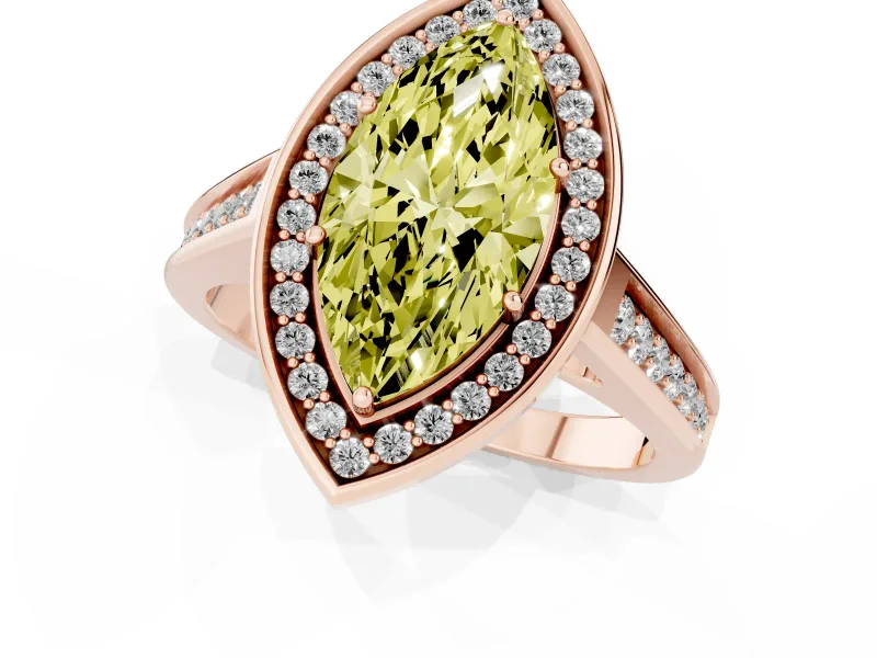 Marquise Rimmed Halo Engagement Ring Setting for a Fancy Yellow Lab-Grown Diamond | Rose Gold