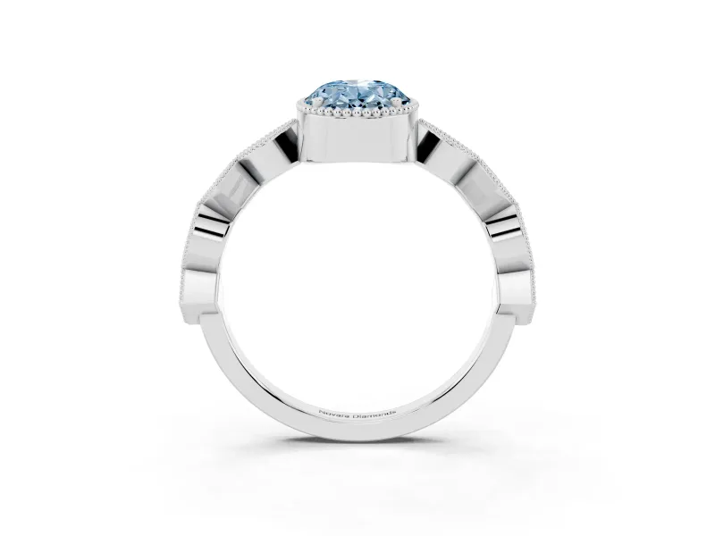 Fancy Blue Oval Cut Diamond Milgrain Marquise Twist Band Ring Set in White gold with Prong Setting
