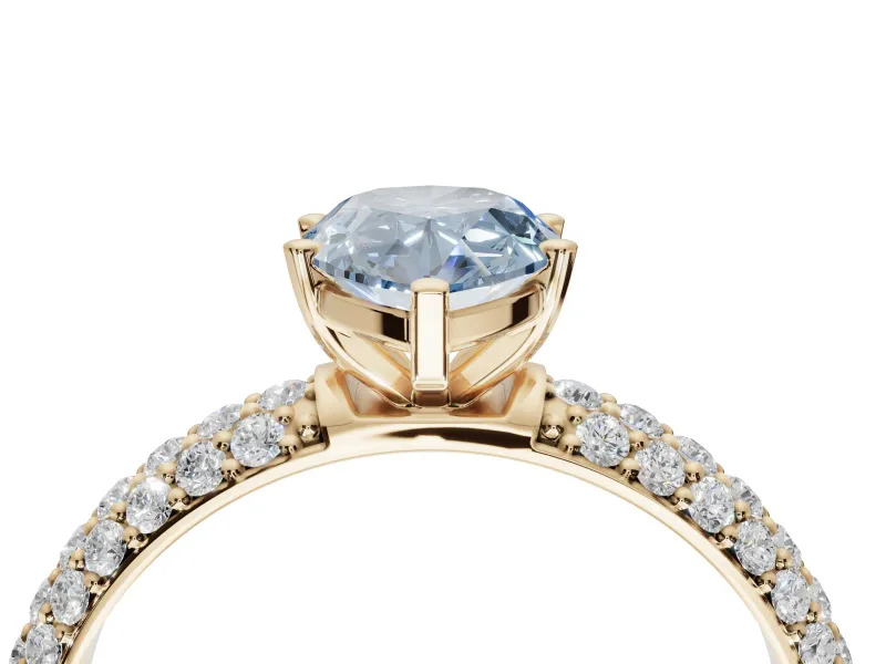 Pear-Shaped Domed Pavé Engagement Ring Setting for a Fancy Blue Lab-Grown Diamond | Yellow Gold
