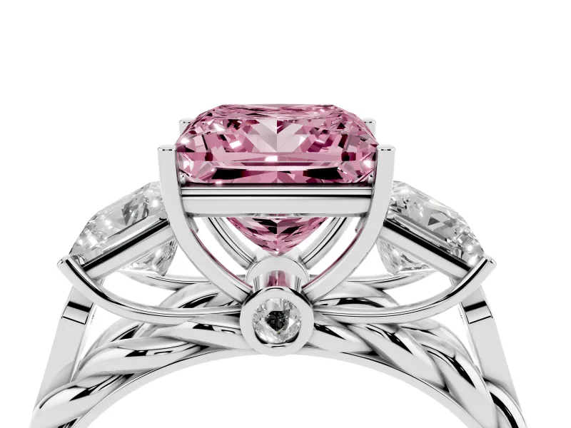 Fancy Pink Princess Cut Diamond Three-Stone Ring Set in Silver with Braided Band