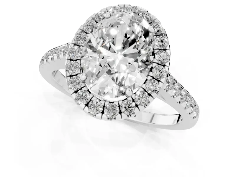 Oval Halo Engagement Ring Setting | Pave Shoulders | White Gold