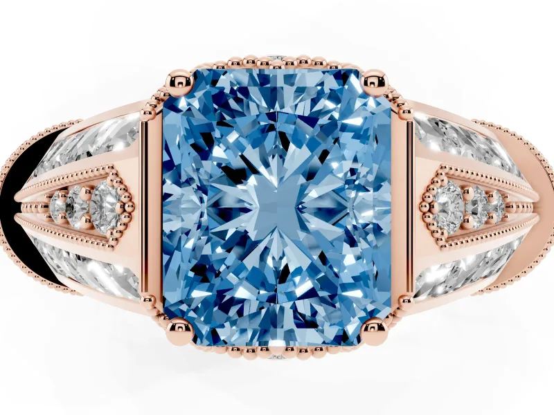 Radiant Cut Vintage Milgrain Engagement Ring Setting for a Fancy Blue Lab-Grown Diamond | Hidden Halo | Rose Gold
