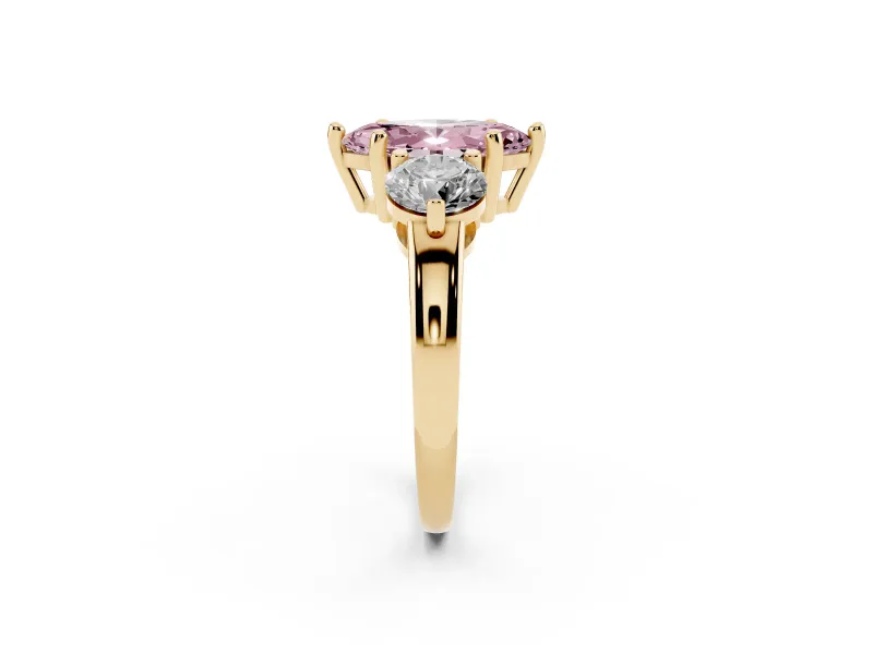 Marquise Three Stone Engagement Ring Setting for a Fancy Pink Lab-Grown Diamond | Open Prong Baskets | Yellow Gold